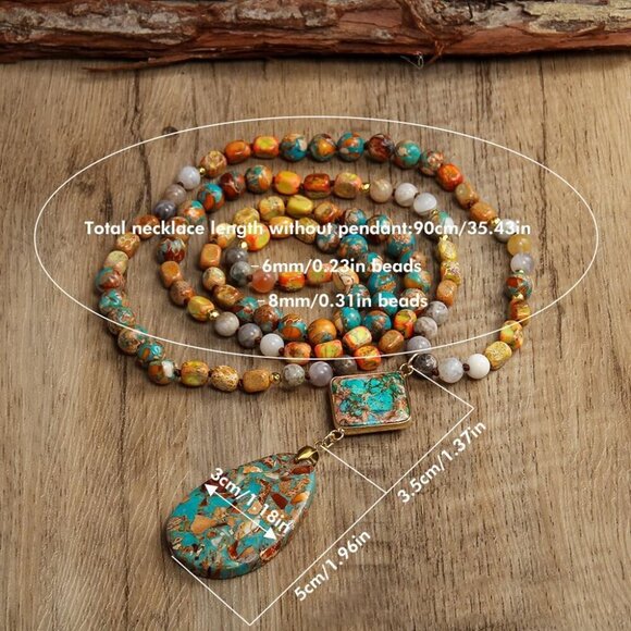 Boho Necklaces for Women Men Long,33/34/35 Inch Natural Jasper Agate Tiger Eye B - Picture 5 of 5